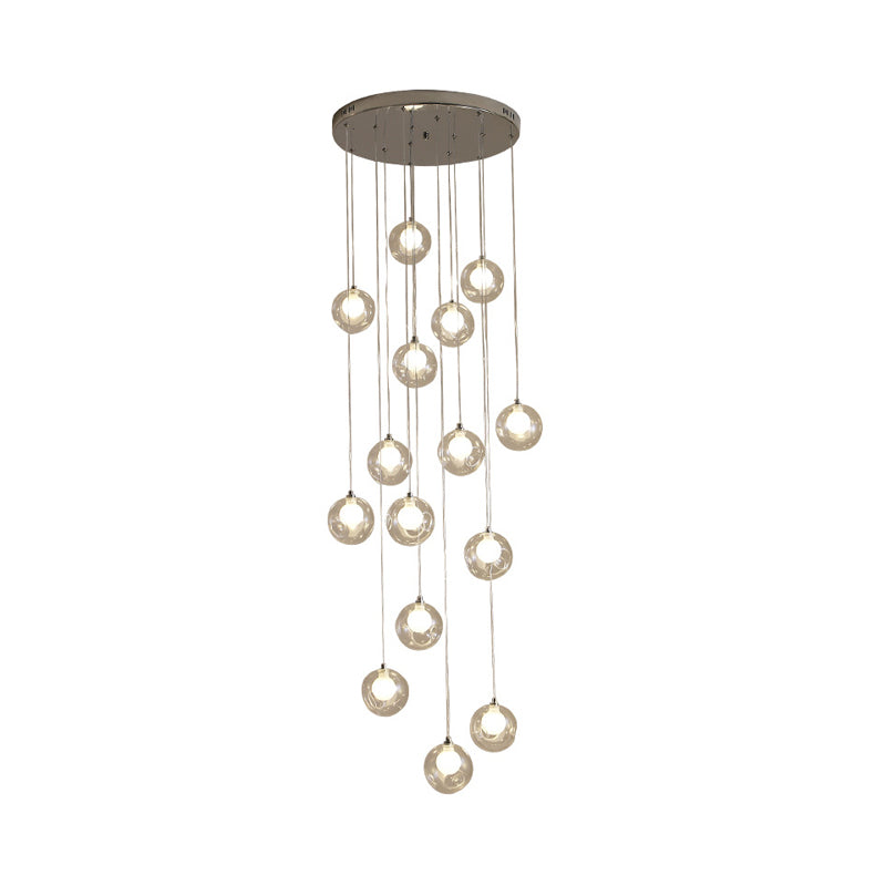 16 Heads Hanging Lighting Modernist Ball Clear Dimpled Glass Multi Lamp Pendant in White Clearhalo 'Ceiling Lights' 'Glass shade' 'Glass' 'Modern Pendants' 'Modern' 'Pendant Lights' 'Pendants' Lighting' 393497