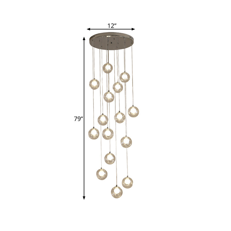 16 Heads Hanging Lighting Modernist Ball Clear Dimpled Glass Multi Lamp Pendant in White Clearhalo 'Ceiling Lights' 'Glass shade' 'Glass' 'Modern Pendants' 'Modern' 'Pendant Lights' 'Pendants' Lighting' 393498