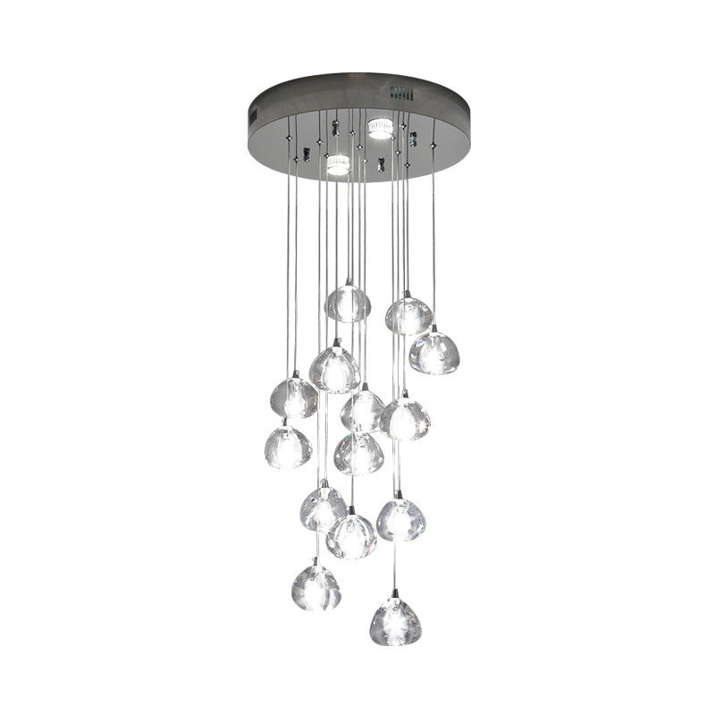 Silver 14 Bulbs LED Ceiling Light Modernism Clear Concave Glass Meteor Shower Cluster Pendant Lamp Clearhalo 'Ceiling Lights' 'Glass shade' 'Glass' 'Modern Pendants' 'Modern' 'Pendant Lights' 'Pendants' Lighting' 393501