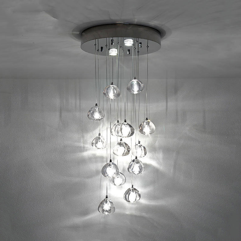 Silver 14 Bulbs LED Ceiling Light Modernism Clear Concave Glass Meteor Shower Cluster Pendant Lamp Clearhalo 'Ceiling Lights' 'Glass shade' 'Glass' 'Modern Pendants' 'Modern' 'Pendant Lights' 'Pendants' Lighting' 393502