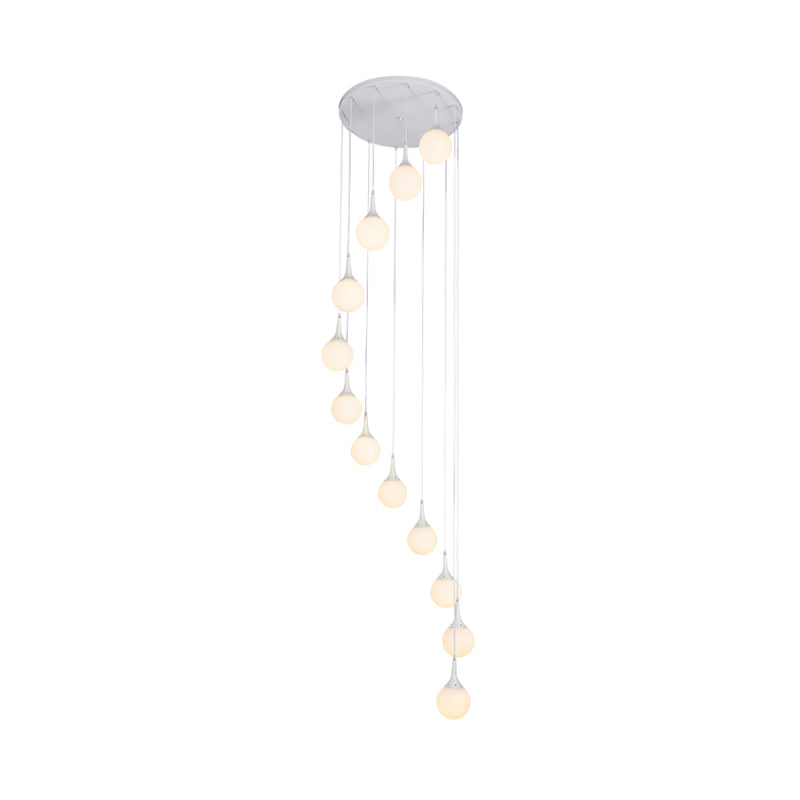 Spiral Stair Cluster Pendant Light Contemporary Milk Round/Square Glass 12 Heads White Hanging Lamp Clearhalo 'Ceiling Lights' 'Glass shade' 'Glass' 'Modern Pendants' 'Modern' 'Pendant Lights' 'Pendants' Lighting' 393506