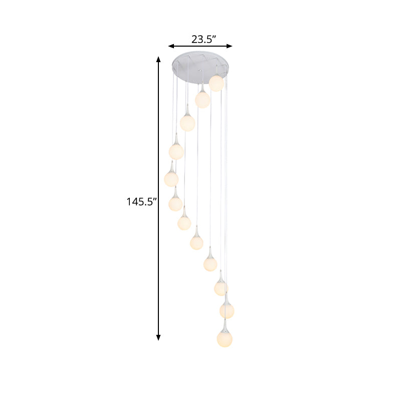 Spiral Stair Cluster Pendant Light Contemporary Milk Round/Square Glass 12 Heads White Hanging Lamp Clearhalo 'Ceiling Lights' 'Glass shade' 'Glass' 'Modern Pendants' 'Modern' 'Pendant Lights' 'Pendants' Lighting' 393508