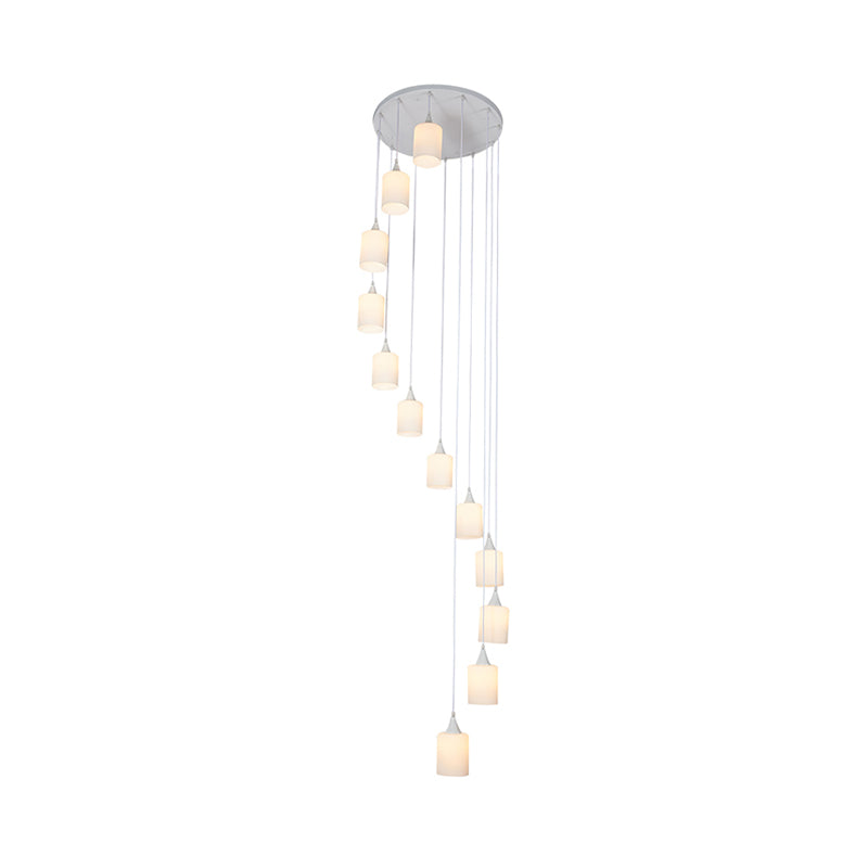 Spiral Stair Cluster Pendant Light Contemporary Milk Round/Square Glass 12 Heads White Hanging Lamp Clearhalo 'Ceiling Lights' 'Glass shade' 'Glass' 'Modern Pendants' 'Modern' 'Pendant Lights' 'Pendants' Lighting' 393510