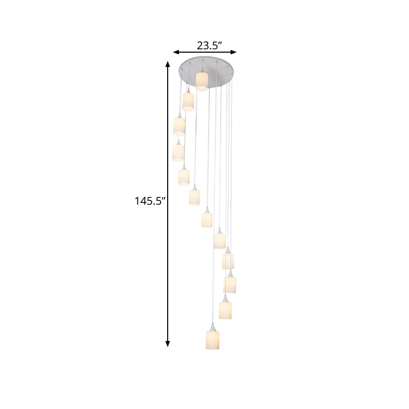 Spiral Stair Cluster Pendant Light Contemporary Milk Round/Square Glass 12 Heads White Hanging Lamp Clearhalo 'Ceiling Lights' 'Glass shade' 'Glass' 'Modern Pendants' 'Modern' 'Pendant Lights' 'Pendants' Lighting' 393512