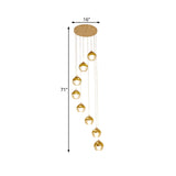 Gold Ball Cluster Pendant Lamp Modern Clear Glass 8-Head Stair LED Ceiling Hang Fixture Clearhalo 'Ceiling Lights' 'Glass shade' 'Glass' 'Modern Pendants' 'Modern' 'Pendant Lights' 'Pendants' Lighting' 393522