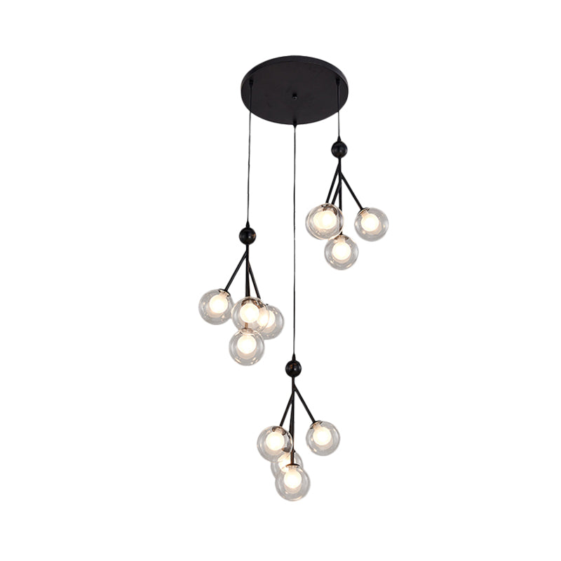 Black/Gold 12 Bulbs Multi Light Pendant Modern Clear/Amber/Smoke Gray Glass Sphere LED Hanging Lamp Fixture Clearhalo 'Ceiling Lights' 'Glass shade' 'Glass' 'Modern Pendants' 'Modern' 'Pendant Lights' 'Pendants' Lighting' 393547