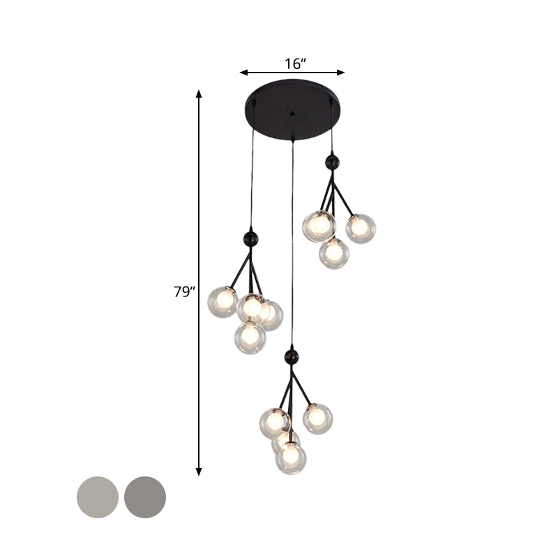 Black/Gold 12 Bulbs Multi Light Pendant Modern Clear/Amber/Smoke Gray Glass Sphere LED Hanging Lamp Fixture Clearhalo 'Ceiling Lights' 'Glass shade' 'Glass' 'Modern Pendants' 'Modern' 'Pendant Lights' 'Pendants' Lighting' 393548