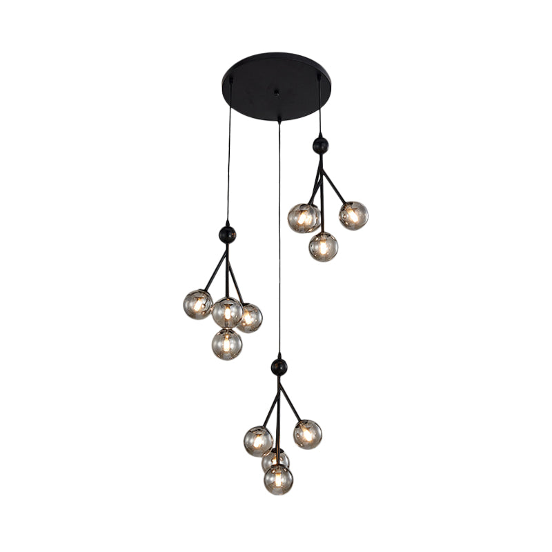 Black/Gold 12 Bulbs Multi Light Pendant Modern Clear/Amber/Smoke Gray Glass Sphere LED Hanging Lamp Fixture Clearhalo 'Ceiling Lights' 'Glass shade' 'Glass' 'Modern Pendants' 'Modern' 'Pendant Lights' 'Pendants' Lighting' 393550