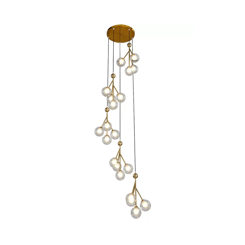 Global Stair Cluster Pendant Lamp Minimalist Clear/Amber/Smoke Gray Glass 20-Light Black/Gold Ceiling Light Fixture Clearhalo 'Ceiling Lights' 'Glass shade' 'Glass' 'Modern Pendants' 'Modern' 'Pendant Lights' 'Pendants' Lighting' 393553