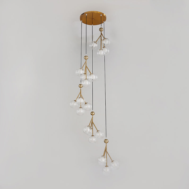 Global Stair Cluster Pendant Lamp Minimalist Clear/Amber/Smoke Gray Glass 20-Light Black/Gold Ceiling Light Fixture Clearhalo 'Ceiling Lights' 'Glass shade' 'Glass' 'Modern Pendants' 'Modern' 'Pendant Lights' 'Pendants' Lighting' 393554