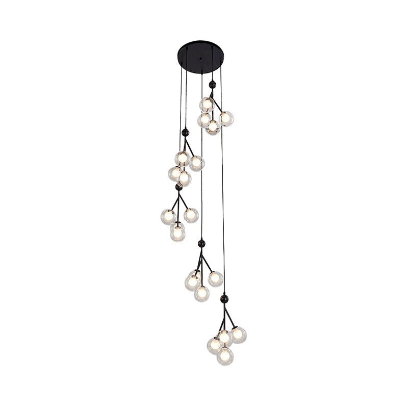 Global Stair Cluster Pendant Lamp Minimalist Clear/Amber/Smoke Gray Glass 20-Light Black/Gold Ceiling Light Fixture Clearhalo 'Ceiling Lights' 'Glass shade' 'Glass' 'Modern Pendants' 'Modern' 'Pendant Lights' 'Pendants' Lighting' 393559