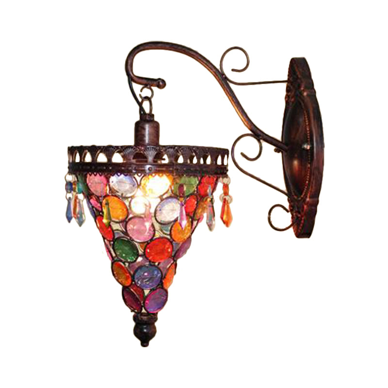 Cone Metal Wall Lamp Sconce Art Deco 1 Head Living Room Wall Light Fixture in Orange/Blue/Purple with Glass Accent Clearhalo 'Wall Lamps & Sconces' 'Wall Lights' Lighting' 393873