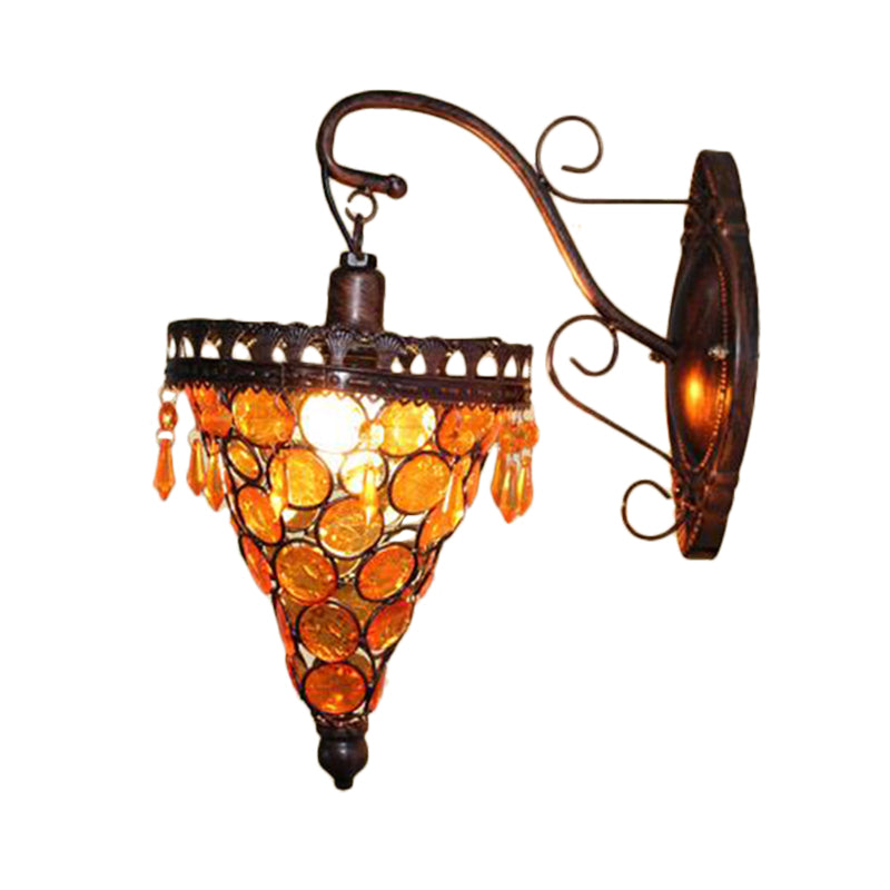 Cone Metal Wall Lamp Sconce Art Deco 1 Head Living Room Wall Light Fixture in Orange/Blue/Purple with Glass Accent Clearhalo 'Wall Lamps & Sconces' 'Wall Lights' Lighting' 393881