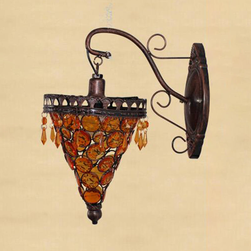 Cone Metal Wall Lamp Sconce Art Deco 1 Head Living Room Wall Light Fixture in Orange/Blue/Purple with Glass Accent Clearhalo 'Wall Lamps & Sconces' 'Wall Lights' Lighting' 393882