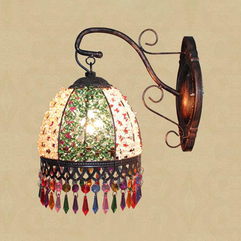 Green Dome Wall Mount Light Decorative Metal 1 Head Living Room Sconce Lighting Fixture with Glass Draping Clearhalo 'Wall Lamps & Sconces' 'Wall Lights' Lighting' 393928