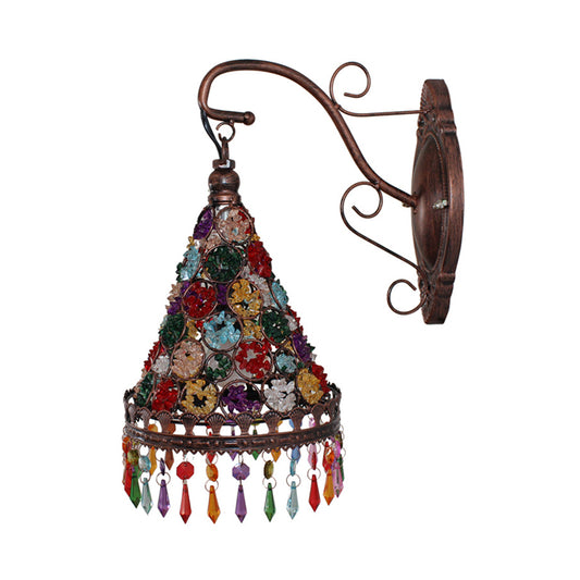 Bohemian Cone/Funnel Sconce Wall Lighting 1 Bulb Metal Wall Mounted Light Fixture in Bronze for Living Room Clearhalo 'Wall Lamps & Sconces' 'Wall Lights' Lighting' 394220