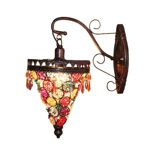 Bohemian Cone/Funnel Sconce Wall Lighting 1 Bulb Metal Wall Mounted Light Fixture in Bronze for Living Room Clearhalo 'Wall Lamps & Sconces' 'Wall Lights' Lighting' 394224