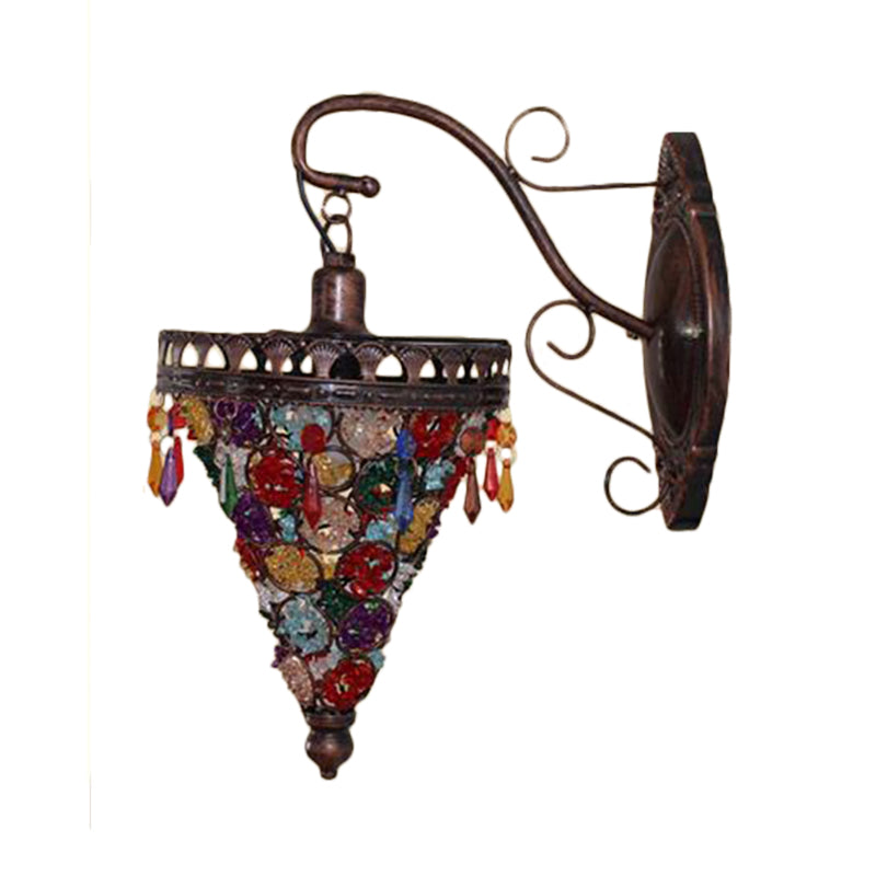 Bohemian Cone/Funnel Sconce Wall Lighting 1 Bulb Metal Wall Mounted Light Fixture in Bronze for Living Room Clearhalo 'Wall Lamps & Sconces' 'Wall Lights' Lighting' 394225