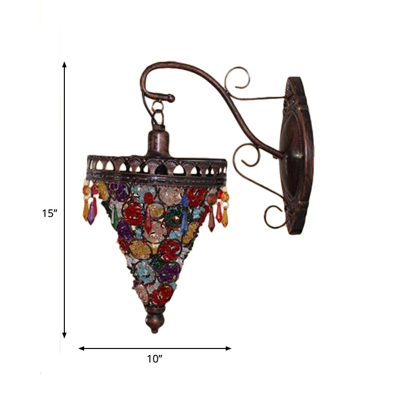 Bohemian Cone/Funnel Sconce Wall Lighting 1 Bulb Metal Wall Mounted Light Fixture in Bronze for Living Room Clearhalo 'Wall Lamps & Sconces' 'Wall Lights' Lighting' 394226