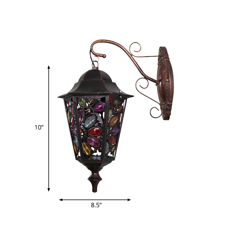 1 Head Flower/Circle Sconce Lamp Bohemian Black Metal Wall Light Fixture with Curved Arm for Restaurant Clearhalo 'Wall Lamps & Sconces' 'Wall Lights' Lighting' 394289