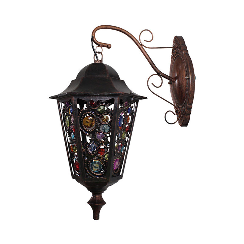 1 Head Flower/Circle Sconce Lamp Bohemian Black Metal Wall Light Fixture with Curved Arm for Restaurant Clearhalo 'Wall Lamps & Sconces' 'Wall Lights' Lighting' 394291