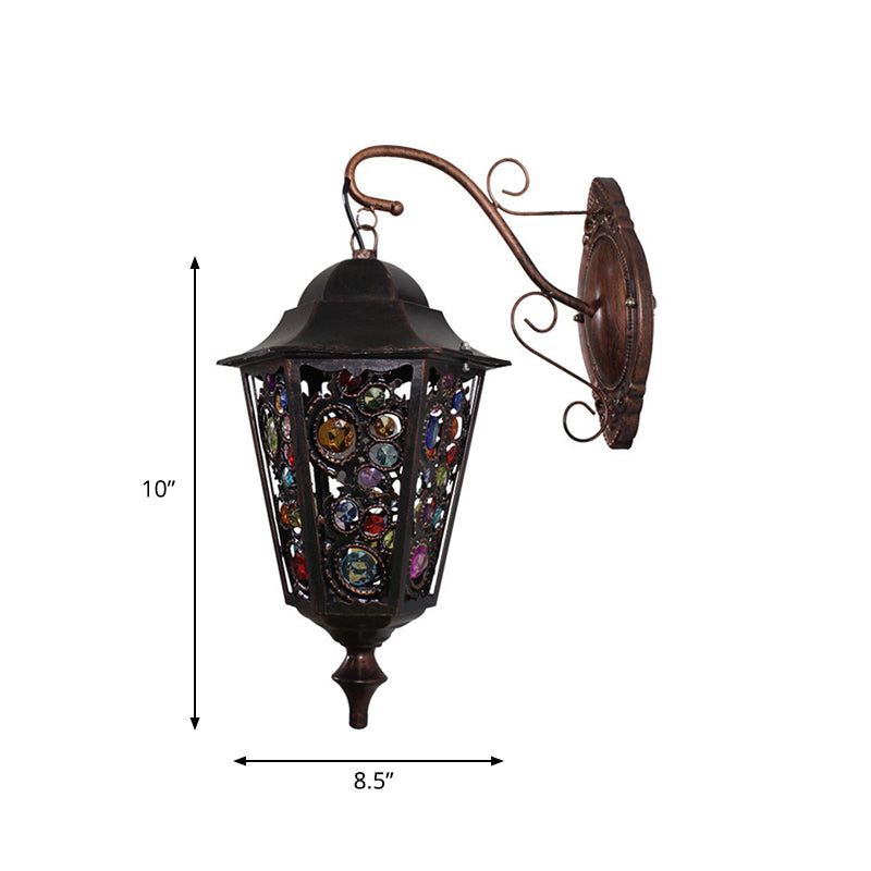 1 Head Flower/Circle Sconce Lamp Bohemian Black Metal Wall Light Fixture with Curved Arm for Restaurant Clearhalo 'Wall Lamps & Sconces' 'Wall Lights' Lighting' 394292