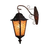 Lantern Restaurant Wall Sconce Lamp Antique Metal 1 Light Red/Yellow/Green Wall Lighting Fixture with Glass Decoration Clearhalo 'Wall Lamps & Sconces' 'Wall Lights' Lighting' 394379