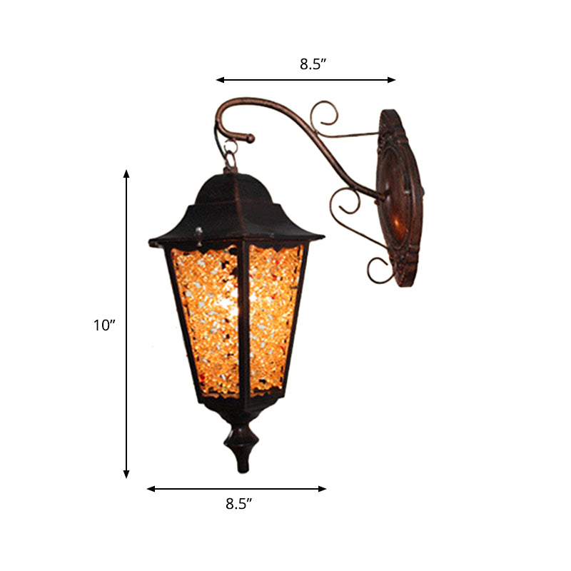 Lantern Restaurant Wall Sconce Lamp Antique Metal 1 Light Red/Yellow/Green Wall Lighting Fixture with Glass Decoration Clearhalo 'Wall Lamps & Sconces' 'Wall Lights' Lighting' 394381