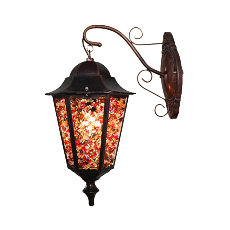 Lantern Restaurant Wall Sconce Lamp Antique Metal 1 Light Red/Yellow/Green Wall Lighting Fixture with Glass Decoration Clearhalo 'Wall Lamps & Sconces' 'Wall Lights' Lighting' 394383