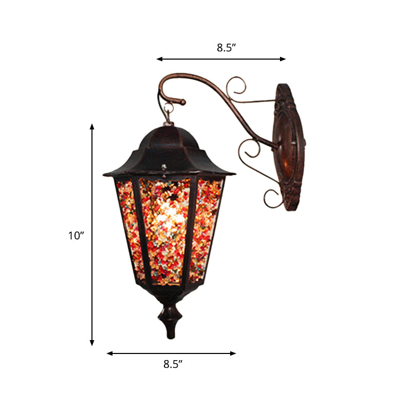 Lantern Restaurant Wall Sconce Lamp Antique Metal 1 Light Red/Yellow/Green Wall Lighting Fixture with Glass Decoration Clearhalo 'Wall Lamps & Sconces' 'Wall Lights' Lighting' 394384