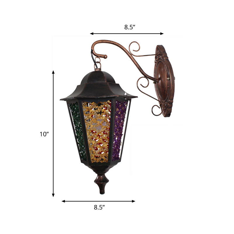 Lantern Restaurant Wall Sconce Lamp Antique Metal 1 Light Red/Yellow/Green Wall Lighting Fixture with Glass Decoration Clearhalo 'Wall Lamps & Sconces' 'Wall Lights' Lighting' 394391