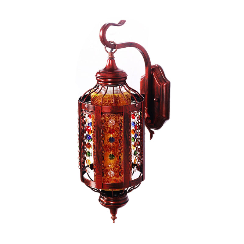 Copper Lantern Wall Mount Lighting Antique Metal 1 Head Restaurant Sconce Light Fixture Clearhalo 'Wall Lamps & Sconces' 'Wall Lights' Lighting' 394428