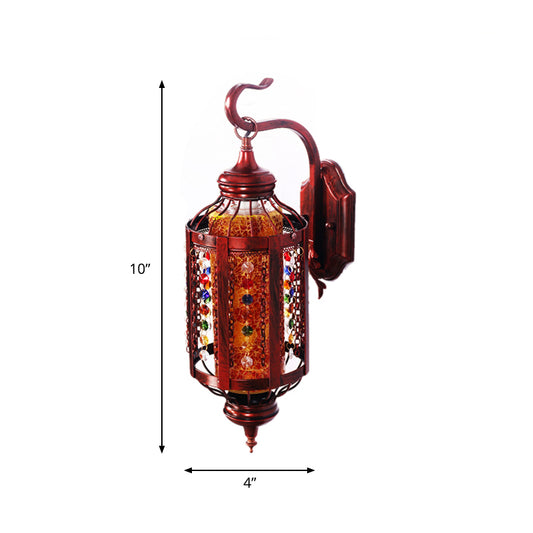 Copper Lantern Wall Mount Lighting Antique Metal 1 Head Restaurant Sconce Light Fixture Clearhalo 'Wall Lamps & Sconces' 'Wall Lights' Lighting' 394430