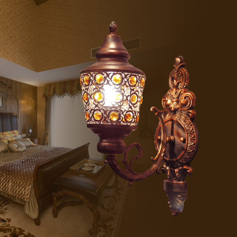 Bohemian Lantern Sconce Wall Lighting 1-Head Metal Wall Mount Lamp in Copper for Bedroom Copper Clearhalo 'Wall Lamps & Sconces' 'Wall Lights' Lighting' 394493