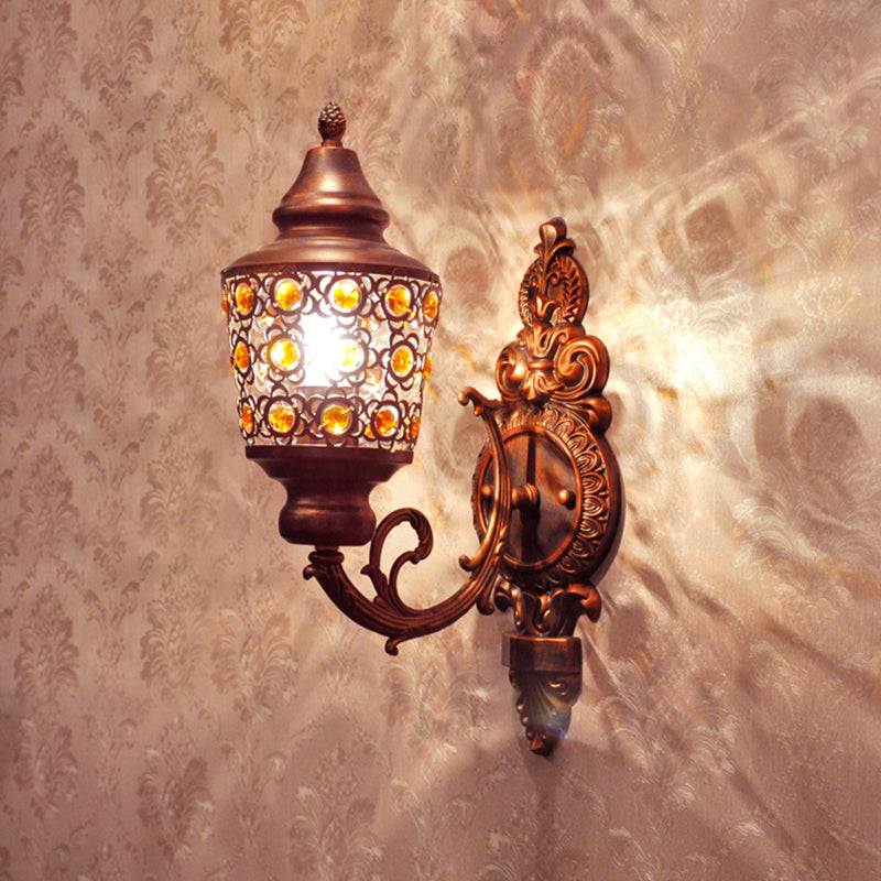 Bohemian Lantern Sconce Wall Lighting 1-Head Metal Wall Mount Lamp in Copper for Bedroom Clearhalo 'Wall Lamps & Sconces' 'Wall Lights' Lighting' 394494