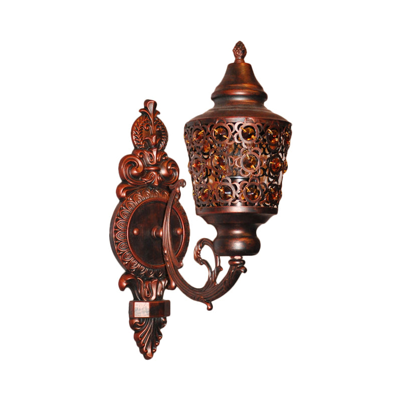 Bohemian Lantern Sconce Wall Lighting 1-Head Metal Wall Mount Lamp in Copper for Bedroom Clearhalo 'Wall Lamps & Sconces' 'Wall Lights' Lighting' 394496