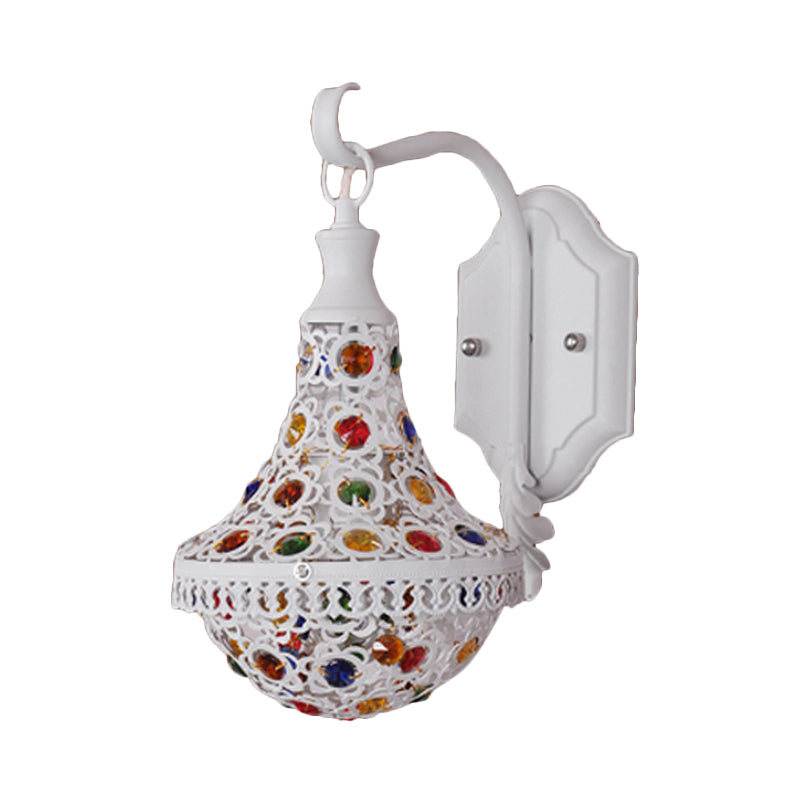 1 Head Sconce Light Fixture Bohemian Teardrop Metal Wall Lighting in White for Hallway Clearhalo 'Wall Lamps & Sconces' 'Wall Lights' Lighting' 394519