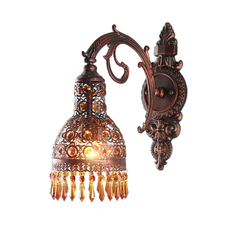 Copper 1 Light Wall Lamp Bohemian Metal Dome Wall Mounted Light Fixture with Crystal Accent for Living Room Clearhalo 'Wall Lamps & Sconces' 'Wall Lights' Lighting' 394630