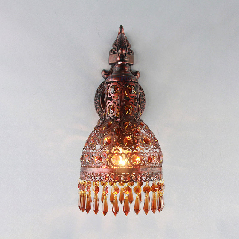 Copper 1 Light Wall Lamp Bohemian Metal Dome Wall Mounted Light Fixture with Crystal Accent for Living Room Clearhalo 'Wall Lamps & Sconces' 'Wall Lights' Lighting' 394631