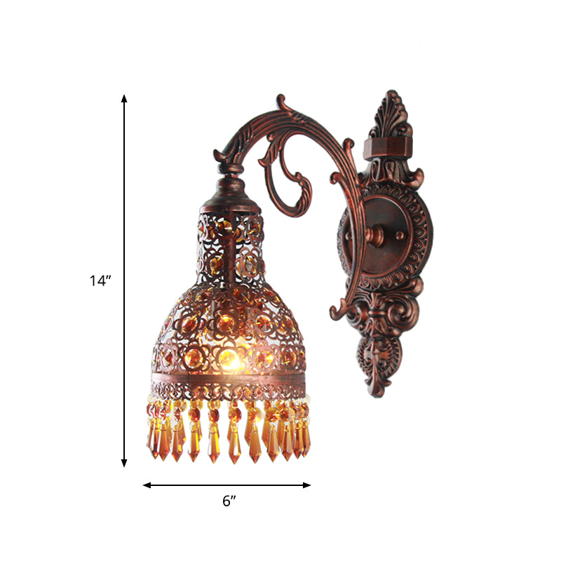 Copper 1 Light Wall Lamp Bohemian Metal Dome Wall Mounted Light Fixture with Crystal Accent for Living Room Clearhalo 'Wall Lamps & Sconces' 'Wall Lights' Lighting' 394632