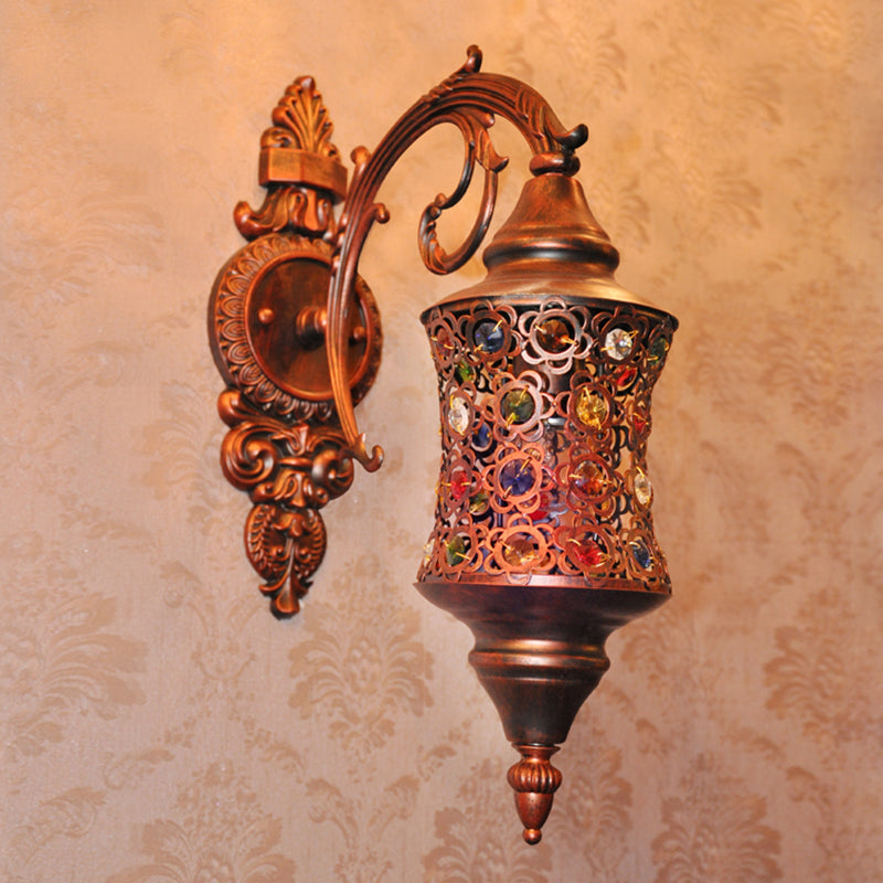 Antique Hollow Sconce Lighting Fixture 1 Head Metal Wall Mount Light in Copper for Restaurant Clearhalo 'Wall Lamps & Sconces' 'Wall Lights' Lighting' 394678