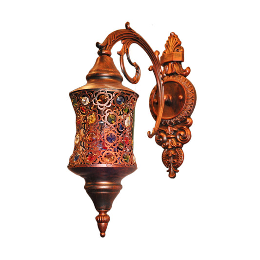 Antique Hollow Sconce Lighting Fixture 1 Head Metal Wall Mount Light in Copper for Restaurant Clearhalo 'Wall Lamps & Sconces' 'Wall Lights' Lighting' 394679