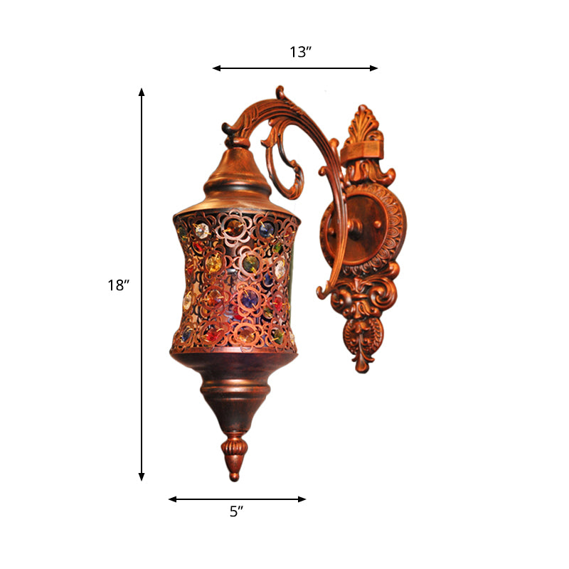 Antique Hollow Sconce Lighting Fixture 1 Head Metal Wall Mount Light in Copper for Restaurant Clearhalo 'Wall Lamps & Sconces' 'Wall Lights' Lighting' 394680