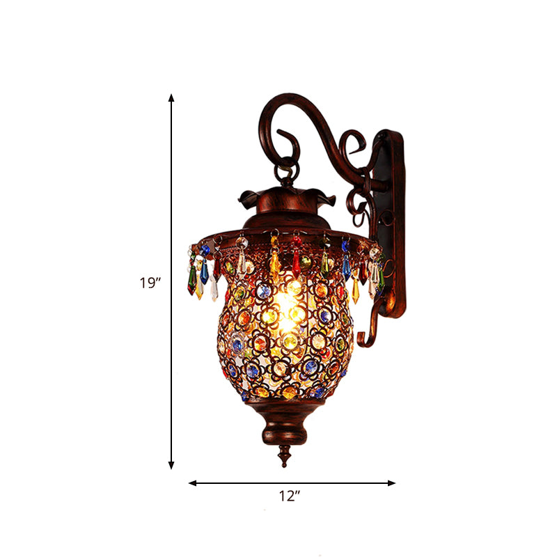 1 Head Wall Mounted Light Fixture Traditional Bedroom Wall Sconce Lamp with Urn/Globe Metal Shade in Copper, 8"/12" W Clearhalo 'Wall Lamps & Sconces' 'Wall Lights' Lighting' 394712
