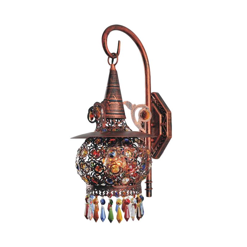 1 Head Wall Mounted Light Fixture Traditional Bedroom Wall Sconce Lamp with Urn/Globe Metal Shade in Copper, 8"/12" W Clearhalo 'Wall Lamps & Sconces' 'Wall Lights' Lighting' 394714