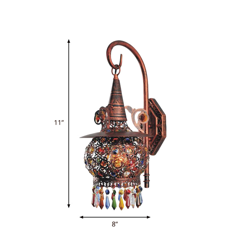 1 Head Wall Mounted Light Fixture Traditional Bedroom Wall Sconce Lamp with Urn/Globe Metal Shade in Copper, 8"/12" W Clearhalo 'Wall Lamps & Sconces' 'Wall Lights' Lighting' 394715