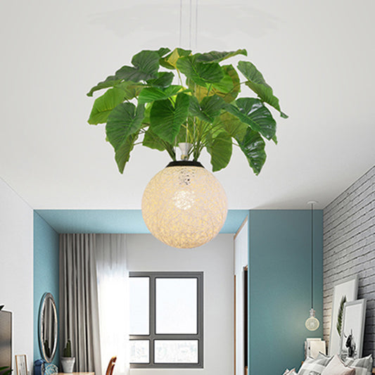 1 Head Metal Pendant Lamp Antique White Ball Restaurant Down Lighting with Plant Decoration White Clearhalo 'Art Deco Pendants' 'Cast Iron' 'Ceiling Lights' 'Ceramic' 'Crystal' 'Industrial Pendants' 'Industrial' 'Metal' 'Middle Century Pendants' 'Pendant Lights' 'Pendants' 'Tiffany' Lighting' 398107