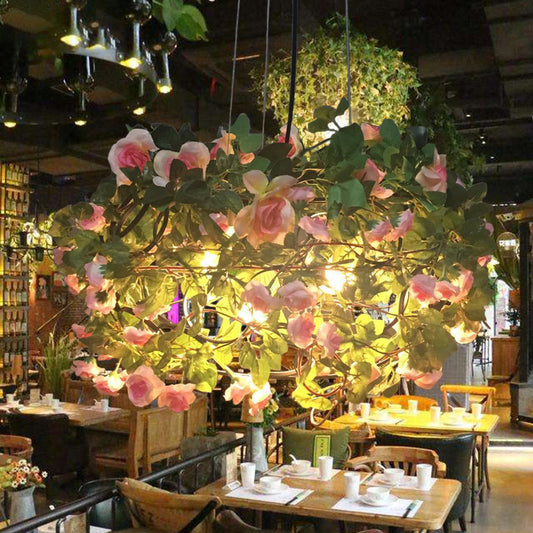 Flower Metal Chandelier Lighting Industrial 3 Lights Restaurant LED Ceiling Lamp in Green Green Clearhalo 'Cast Iron' 'Ceiling Lights' 'Chandeliers' 'Industrial Chandeliers' 'Industrial' 'Metal' 'Middle Century Chandeliers' 'Rustic Chandeliers' 'Tiffany' Lighting' 398218