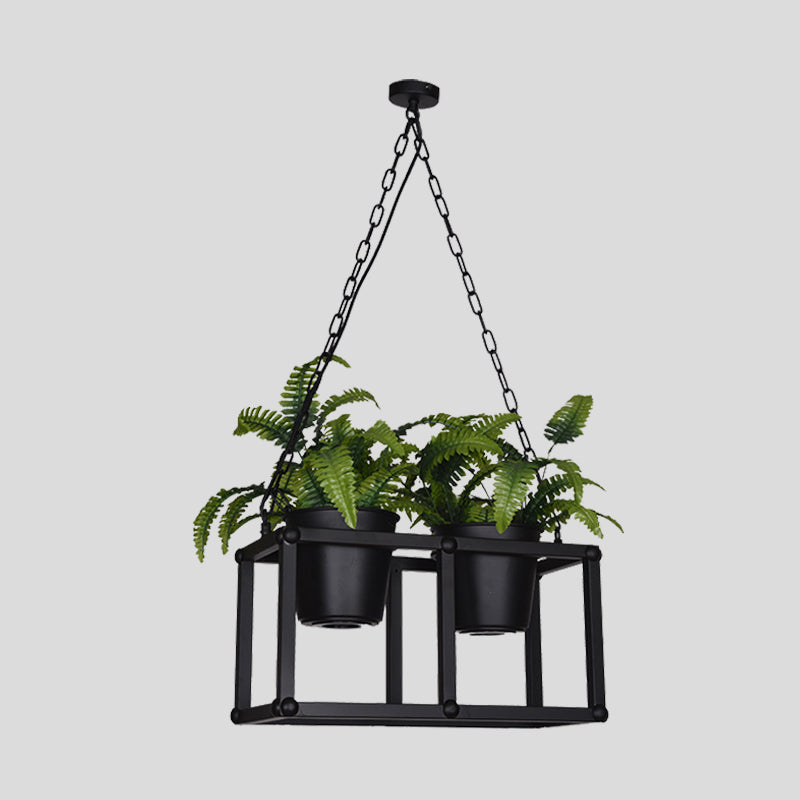 Industrial Rectangle Island Light Fixture 2/3/5 Bulbs Metal LED Ceiling Suspension Lamp in Black with Plant Decor Clearhalo 'Ceiling Lights' 'Island Lights' Lighting' 398255