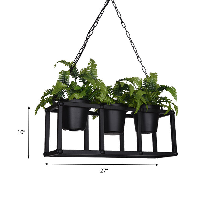 Industrial Rectangle Island Light Fixture 2/3/5 Bulbs Metal LED Ceiling Suspension Lamp in Black with Plant Decor Clearhalo 'Ceiling Lights' 'Island Lights' Lighting' 398260